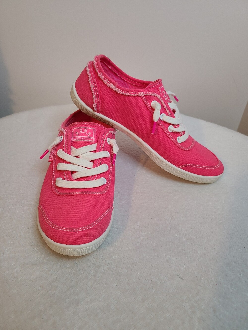 BOBS From Skechers Neon Pink Canvas Slip-on Shoes Size 6.5